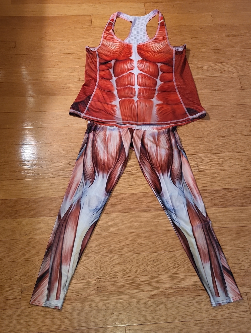Women's Red Muscle Print Leggings & Tank Set - Performance Activewear